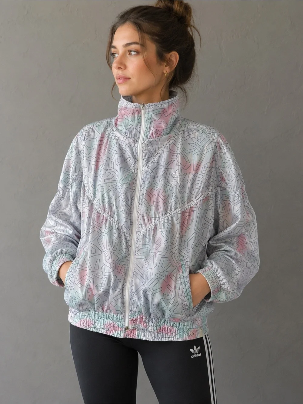 Vintage 90s Adidas Trefoil M Track Jacket Pastel Geometric Full Zip Windbr